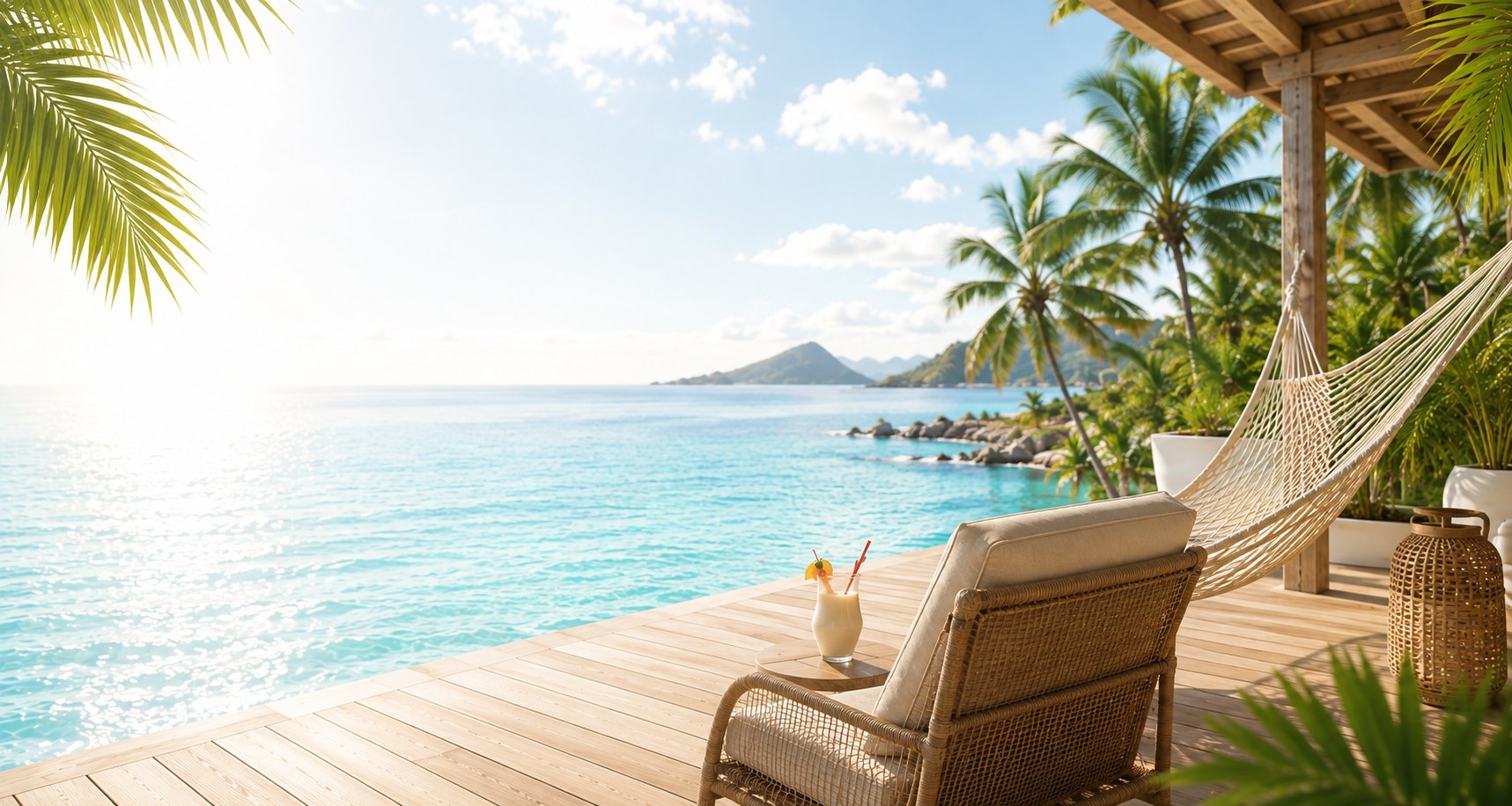 Advisor relaxing in a chair overlooking the ocean at sunset